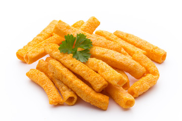 Potato fry on white isolated background.