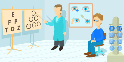 Vision correction horizontal banner, cartoon style