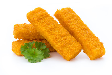 Fish fingers on the white background.