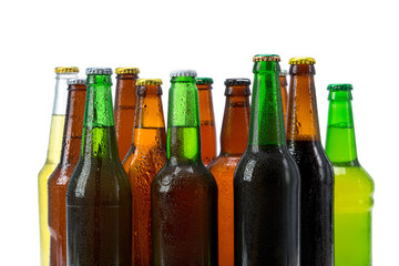 Set of beer bottles isolated