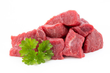 fresh meat on slice on the white background.
