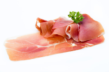 Pork ham slices isolated on white background.