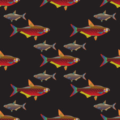 Seamless decorative fish background set.