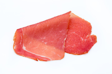 Pork ham slices isolated on white background.