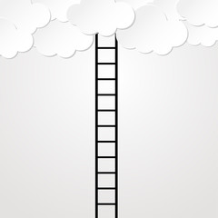 Step ladder Vector illustration Black step ladder is rising to the sky among white clouds Paper art