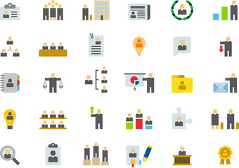 BUSINESS, HUMAN RESOURCES & MANAGEMENT colored flat icons pack