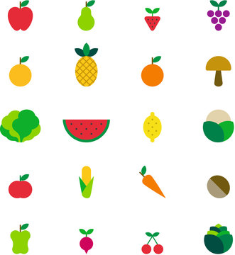 FRUITS & VEGETABLES colored flat icons pack