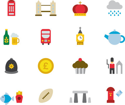 UNITED KINGDOM colored flat icons pack