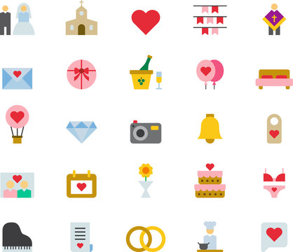 LOVE & WEDDING colored flat icons pack