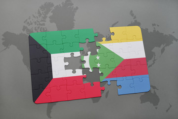 puzzle with the national flag of kuwait and comoros on a world map