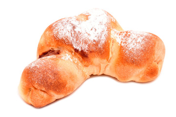Croissant with jam isolated on white background