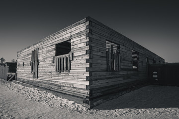 Fototapeta na wymiar black and white of underconstruction wood house