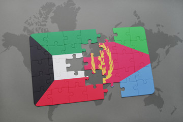 puzzle with the national flag of kuwait and eritrea on a world map