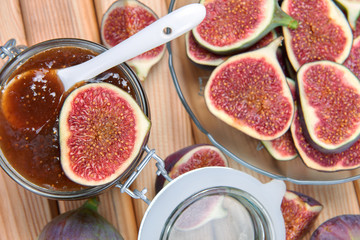Fig jam in a jar. Homemade fruit jam