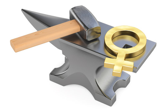 anvil with female gander symbol, 3D rendering