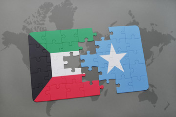 puzzle with the national flag of kuwait and somalia on a world map