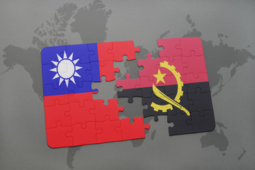 puzzle with the national flag of taiwan and angola on a world map