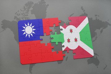 puzzle with the national flag of taiwan and burundi on a world map
