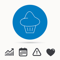 Brioche icon. Bread bun sign. Bakery symbol. Calendar, attention sign and growth chart. Button with web icon. Vector