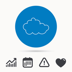 Cloud icon. Overcast weather sign. Meteorology symbol. Calendar, attention sign and growth chart. Button with web icon. Vector