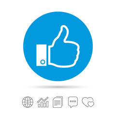 Like sign icon. Hand finger up symbol.