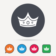 Crown icon. Royal throne leader symbol. Circle, speech bubble and star buttons. Flat web icons. Vector