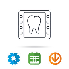 Dental x-ray icon. Orthodontic roentgen sign. Calendar, cogwheel and download arrow signs. Colored flat web icons. Vector