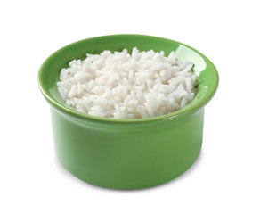 Bowl of rice on white background