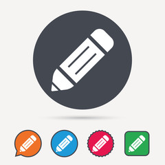 Edit icon. Pencil for drawing symbol. Circle, speech bubble and star buttons. Flat web icons. Vector