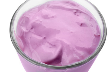 Glass of delicious yogurt, closeup