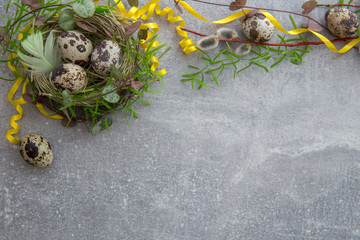 Easter background. Top view with copy space.  Place for text