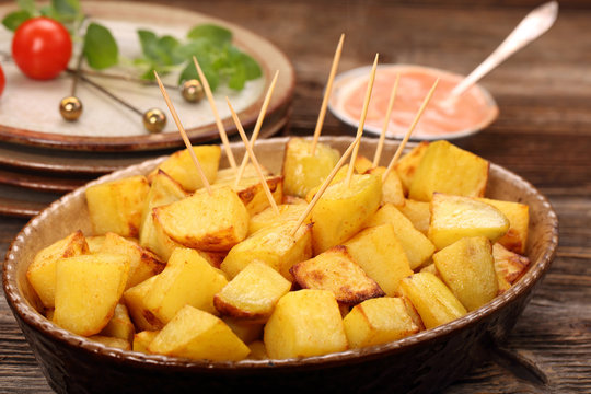 Patatas bravas traditional Spanish potatoes snack tapas