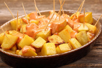 Patatas bravas traditional Spanish potatoes snack tapas
