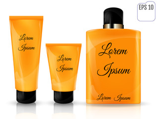 Vector Set of cosmetic bottle and tubes isolated on white background, for you business