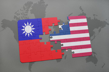puzzle with the national flag of taiwan and liberia on a world map