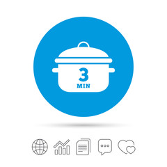 Boil 3 minutes. Cooking pan sign icon. Stew food.