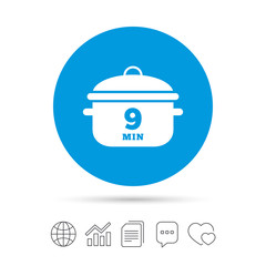 Boil 9 minutes. Cooking pan sign icon. Stew food.