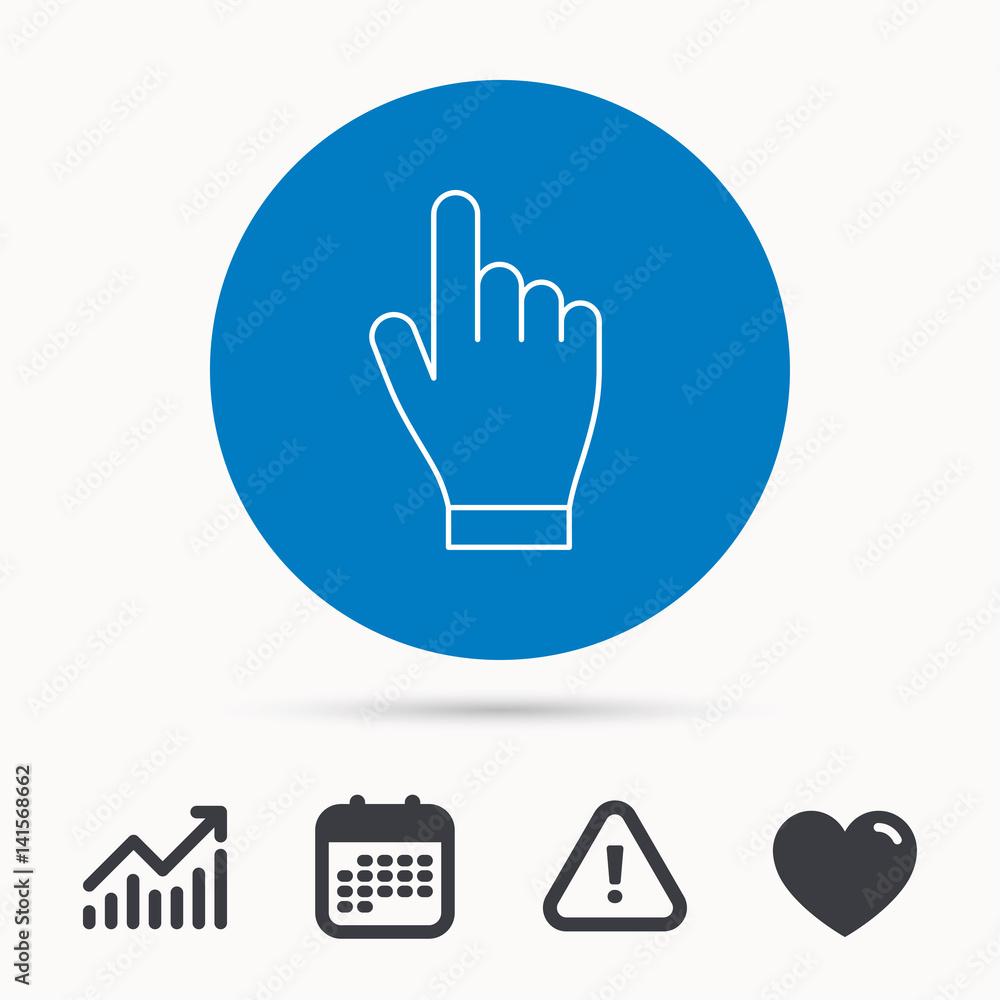 Poster Click hand icon. Press or push pointer sign. Calendar, attention sign and growth chart. Button with web icon. Vector