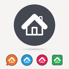 Home icon. House building symbol. Real estate construction. Circle, speech bubble and star buttons. Flat web icons. Vector