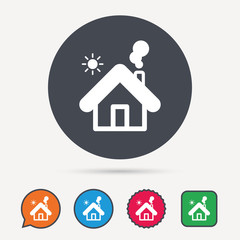 Home icon. House building symbol. Real estate construction. Circle, speech bubble and star buttons. Flat web icons. Vector