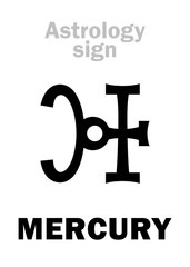 Astrology Alphabet: MERCURY, minor planet. Hieroglyphics character sign (qabbalistic symbol).