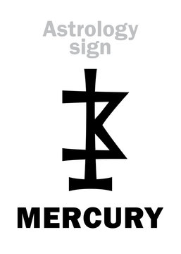 Astrology Alphabet: MERCURY, minor planet. Hieroglyphics character sign (ancient medieval symbol).