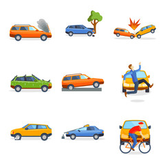 Plakat Car crash collision traffic insurance safety automobile emergency disaster and emergency disaster speed repair transport vector illustration.