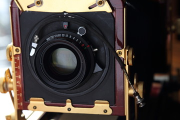 Details of view camera lens and shutter