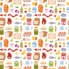 Everyday food icons patchwork vector seamless pattern