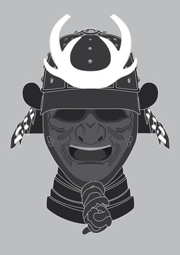 recommend clip art: Illustration of ancient japan samurai warrior mask.