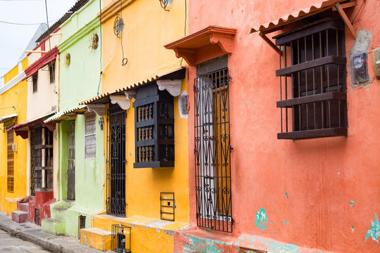 Colorful houses in the Getsemani neighborhood of Cartagena, Colombia.