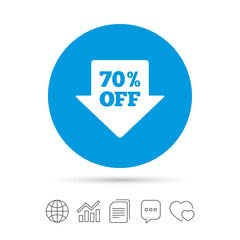 70 percent sale arrow tag sign icon.