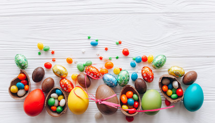 Fototapeta na wymiar Easter concept. chocolate eggs on a white background