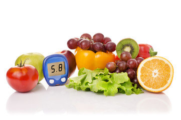 glucometer for glucose level and healthy organic food